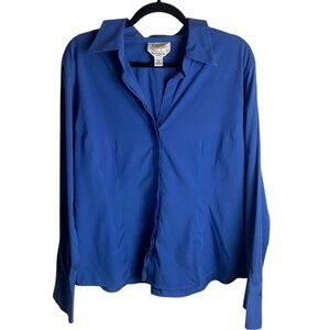 Talbots Size 16 Royal Blue Button Down Shirt Wrinkle Resistant Stretch Office
